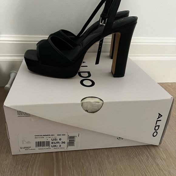 Aldo Chicglimmer Black Strappy Platform Heels 4 inch - Picture 5 of 7
